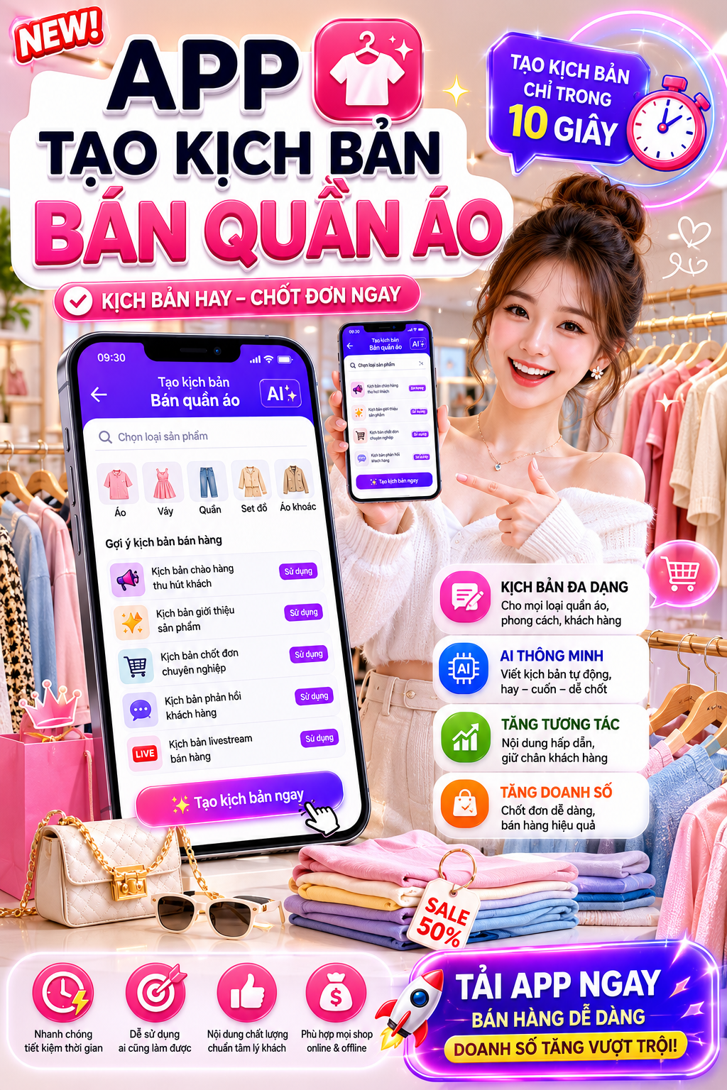APP TẠO KỊCH BẢN BÁN QUẦN ÁO
