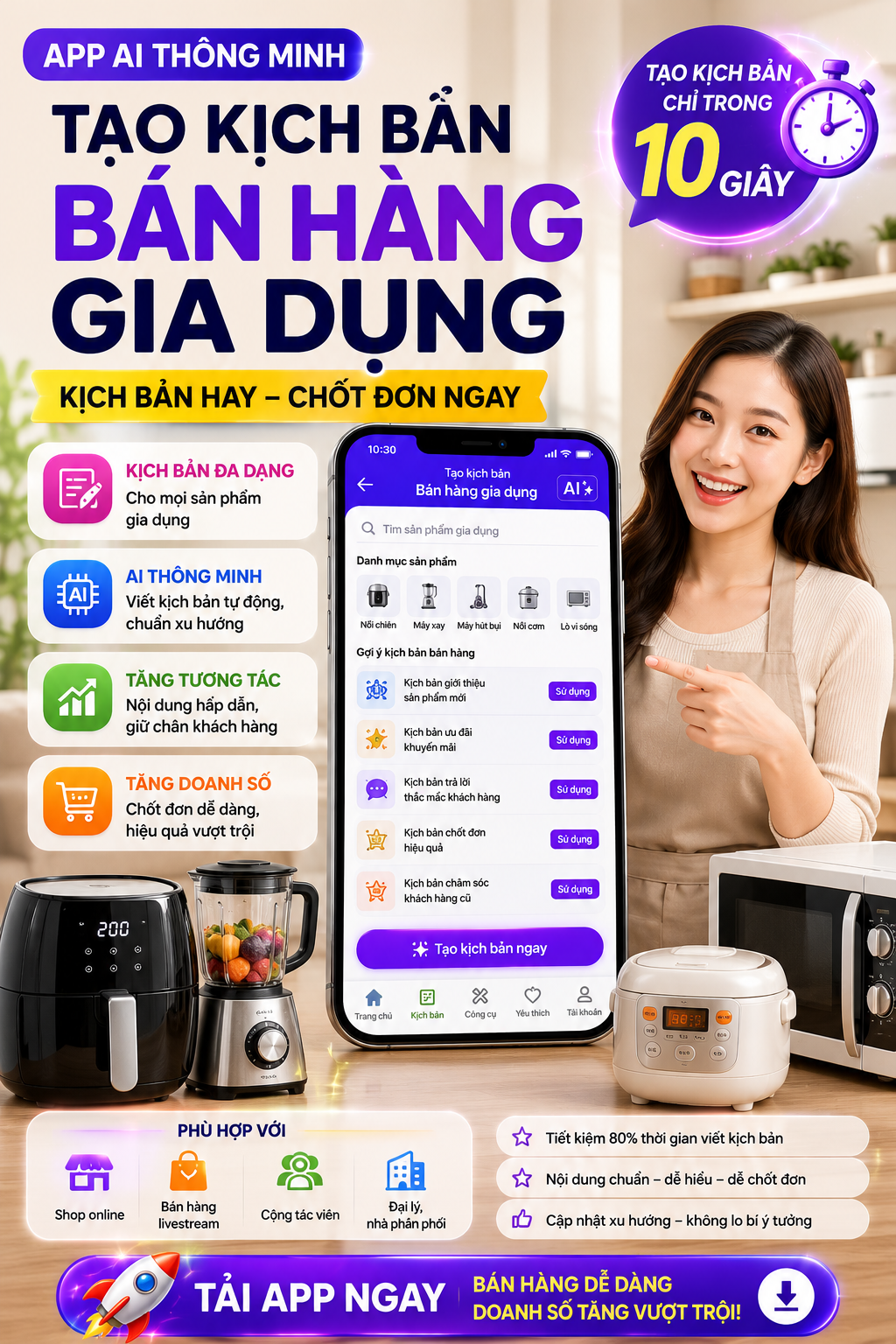APP TẠO KỊCH BẢN BÁN HÀNG GIA DỤNG