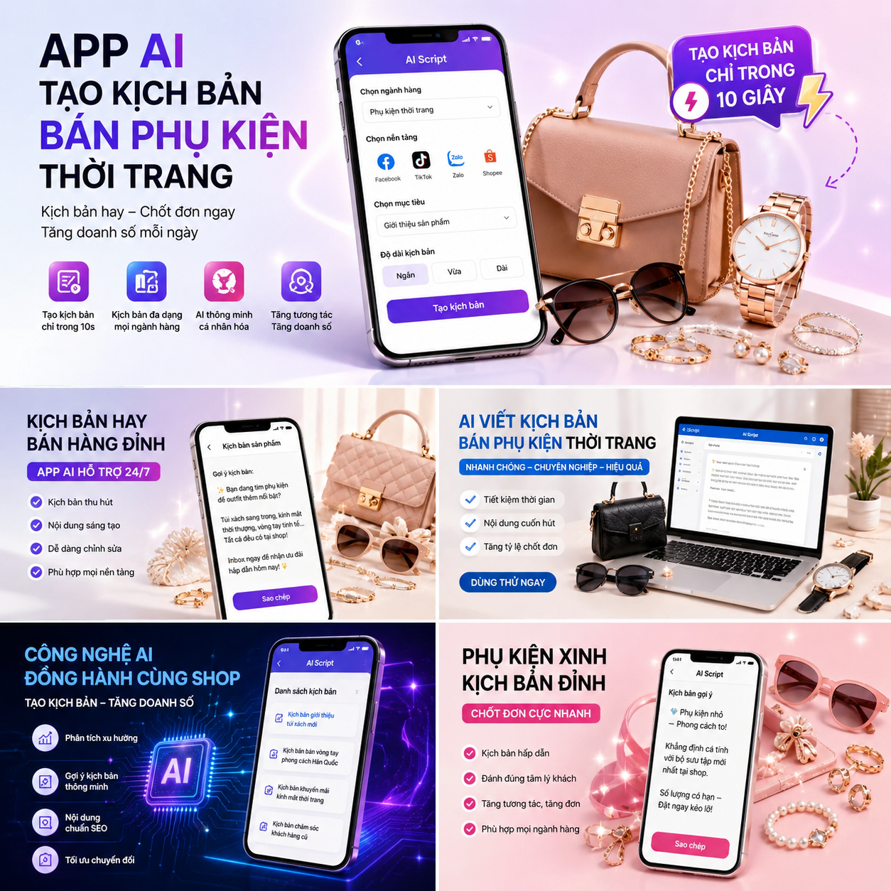 APP TẠO KỊCH BẢN BÁN PHỤ KIỆN THỜI TRANG