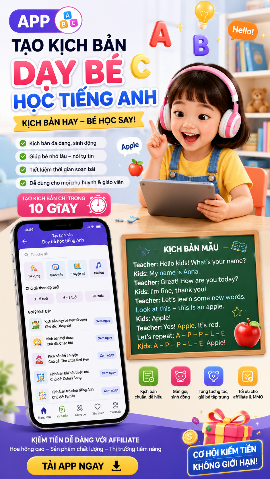 APP TẠO KỊCH BẢN DẠY BÉ HỌC TIẾNG ANH + AFF