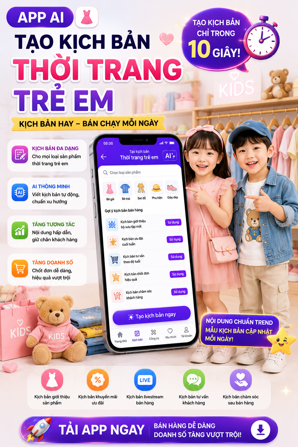 APP TẠO KỊCH BẢN THỜI TRANG TRẺ EM